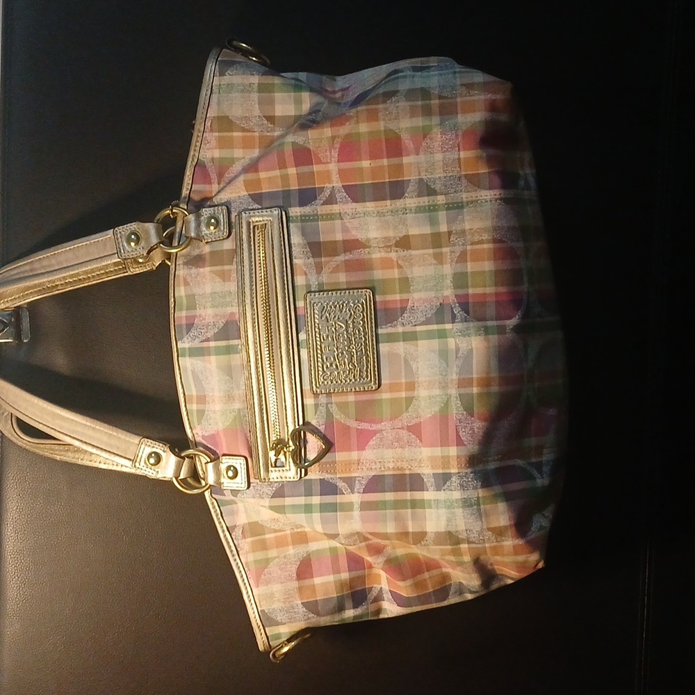 Elegant Multicolor Plaid Coach  Tote Bag